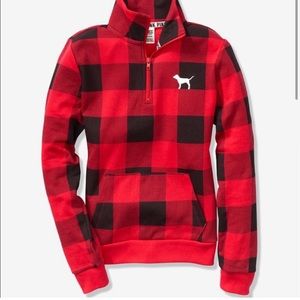 VS Pink Buffalo Plaid Half Zip Sweatshirt- Small